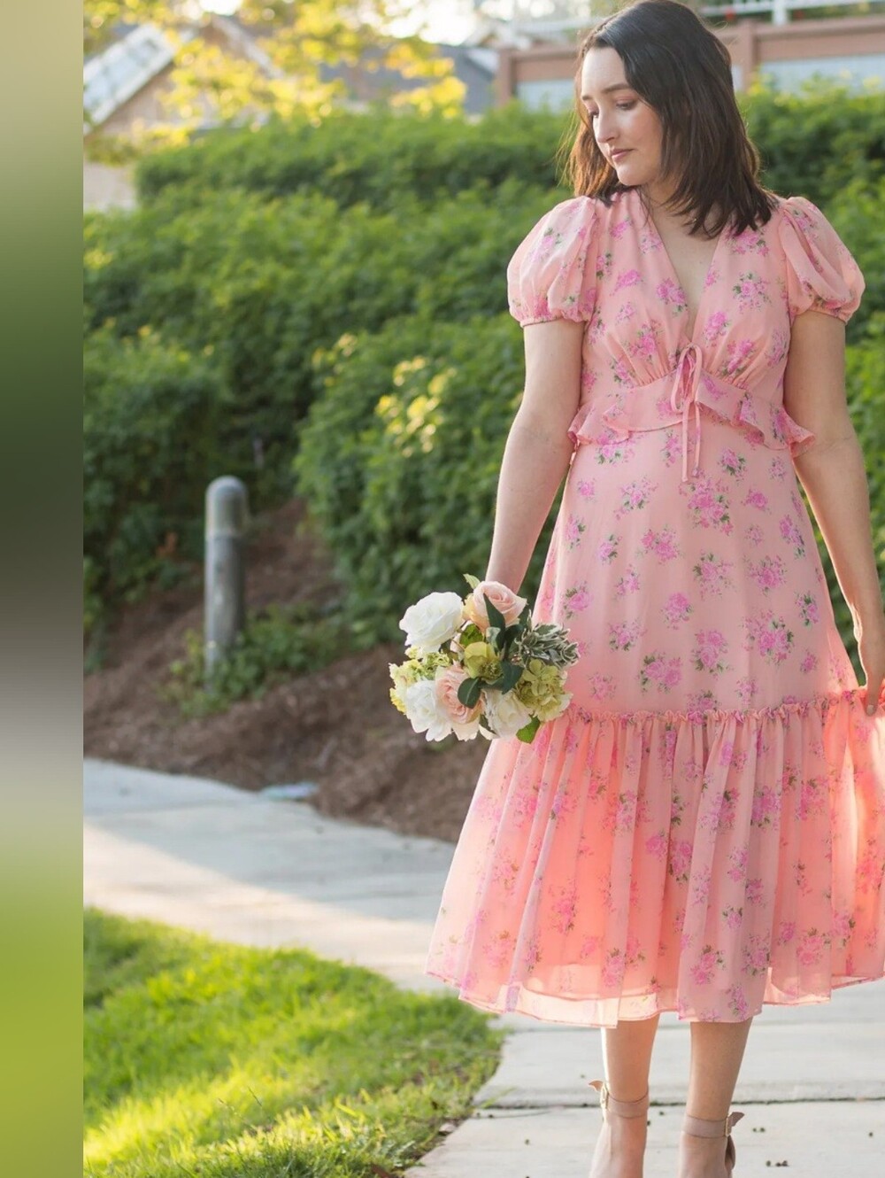 LoveShackFancey x Target Fleur Midi Dress Size 6 Pink Floral Ruffle Cottagecore